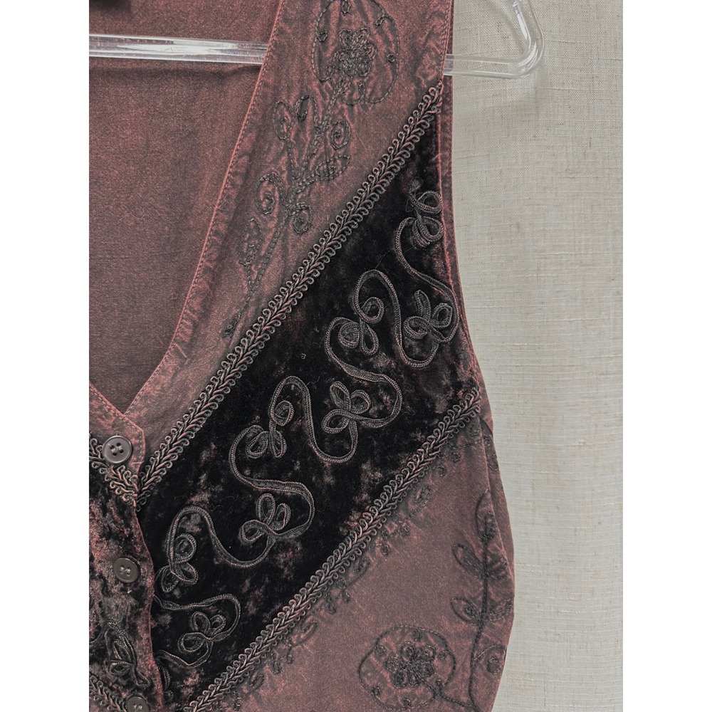 Raviya Brown Floral Embroidered Velvet Trim Rayon Vest Womens One Size Boho 90s - Picture 16 of 16